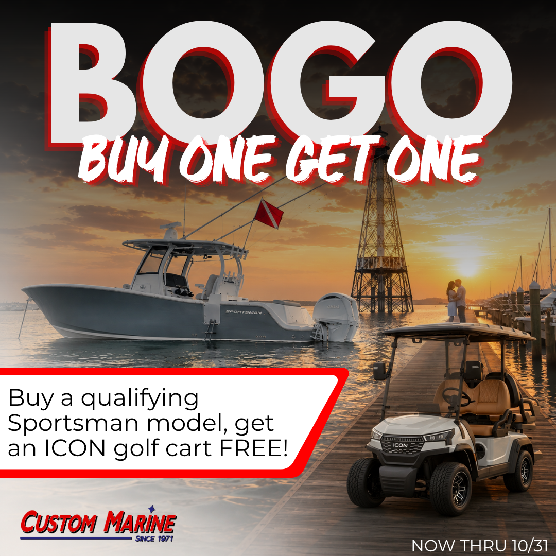 Non-Current Clearance Event for Custom Marine. Image is advertising the sale. Click on it to go to the clearance page.